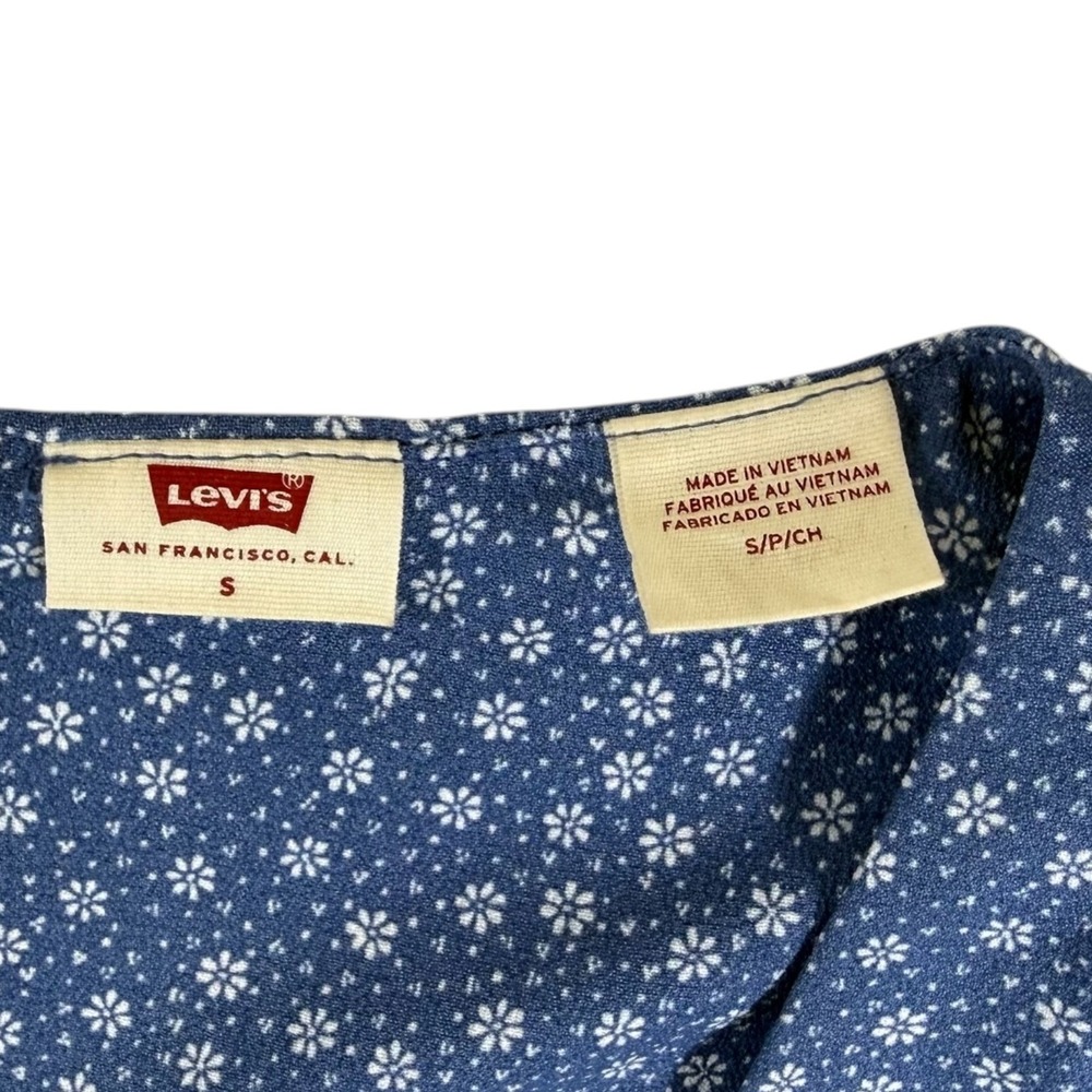 Levi's Floral Mini Sun Dress S Blue Flutter Sleeve Beth Dutton Westerncore 90s - Picture 9 of 9